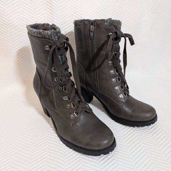 G.H Bass & Co Zee Brown Lace Up Boots Chunky Heel Size 8 Faux Leather - Picture 1 of 14